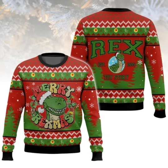 Discover Toy Story Christmas Ugly Sweater, Rex Holiday Sweater, Disney Christmas Sweater