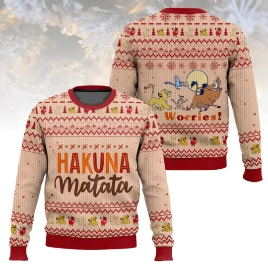 Lion King Christmas Ugly Sweater, Hakuna Matata Holiday Sweater