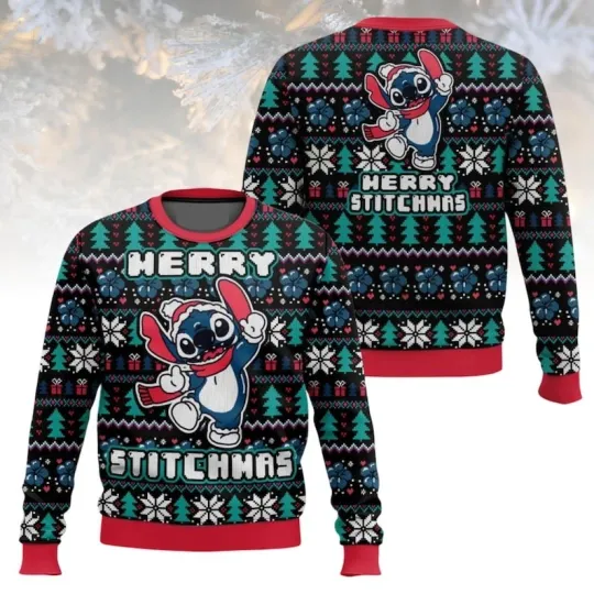 Discover Disney Stitch Christmas Ugly Sweater, Stitch Holiday Sweater, Cartoon Christmas