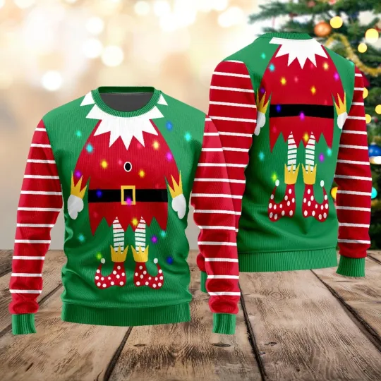 Discover E-l-f Costume Ugly Christmas Sweater, Funny Xmas Sweatshirt, Xmas Holiday Jumper