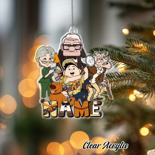 Carl Ellie Russell Dug Acrylic Ornament - Pixar Adventure Keepsake, Custom Name Balloons House Gift
