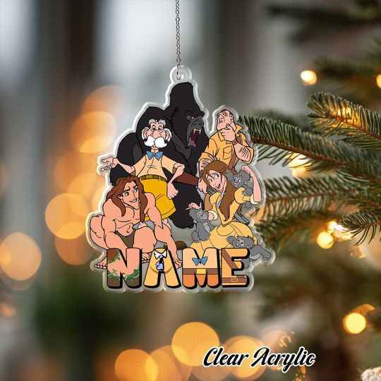 Discover Tarzan and Jane Acrylic Ornament, Disney Jungle Keepsake, Gorilla Family Gift, Tropical Adventure Holiday Decor
