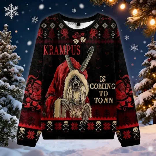 Discover Krampus Ugly Christmas Sweater, Gothic Horror Holiday