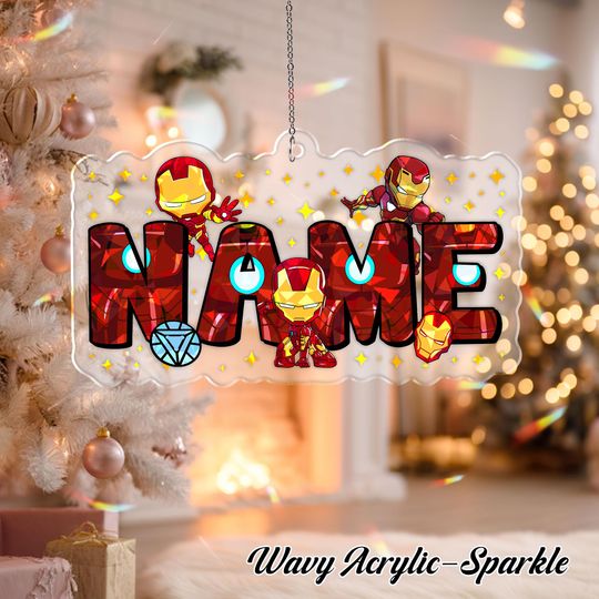 Discover Iron Man Christmas Ornament, Custom Name Avengers Ornament, Disney Superhero Ornament, Iron Man Acrylic Ornament, Christmas Gift For Kid