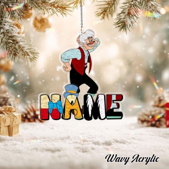 Discover Disney Pinocchio Gepetto Acrylic Christmas Ornament, Custom Name Gift