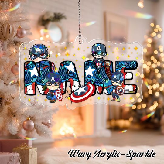 Discover Captain America Christmas Acrylic Ornament, Custom Name Avengers Disney Superhero Decor