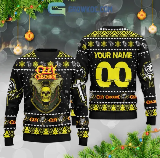 Personalized Ozy Osbourne Crazy Train Christmas Ugly Sweater