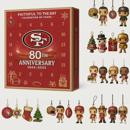 Discover Football Fan Advent Calendar 2025,  Red & Gold Edition with Mini Figures, Holiday Ornaments Daily Surprises, Christmas Countdown Gift