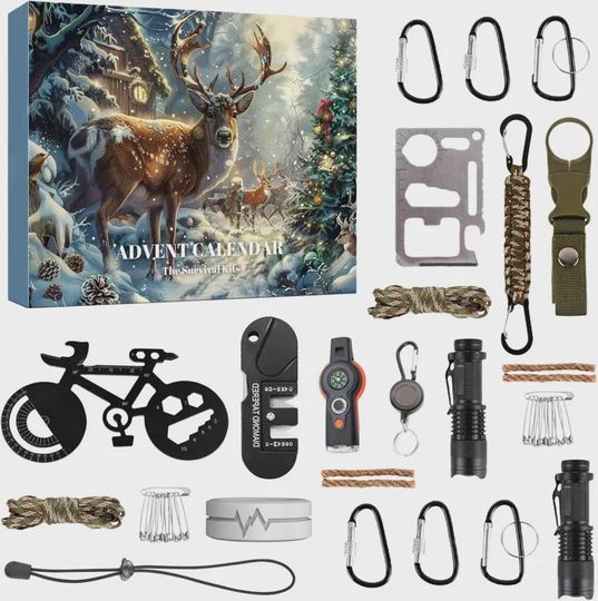 Discover Survival Advent Calendar 2025, 24-Day Christmas Countdown with Camping, Gift for Men & Adventure Lovers