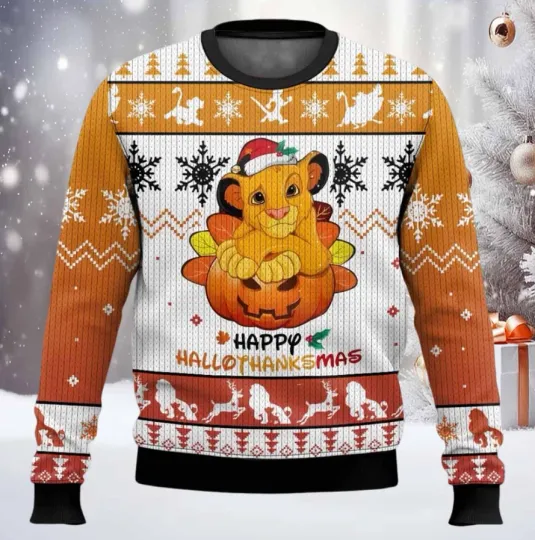 Discover Lion King Happy Hallothanksmas Ugly Christmas Sweater
