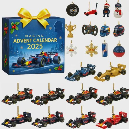 Discover Racing Car Advent Calendar 2025  Mini Formula-Style Model Cars & Ornaments | Holiday Countdown Gift Box for Motorsport Fans
