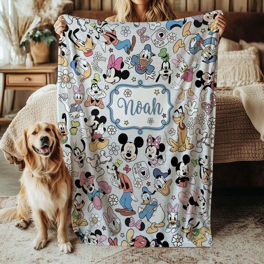 Discover Disney Mickey And Friends Blanket, Mickey Minnie Throw Blanket, Donald Duck Pluto Goofy Blanket, Pastel Cartoon Nursery Baby Blanket, THA316