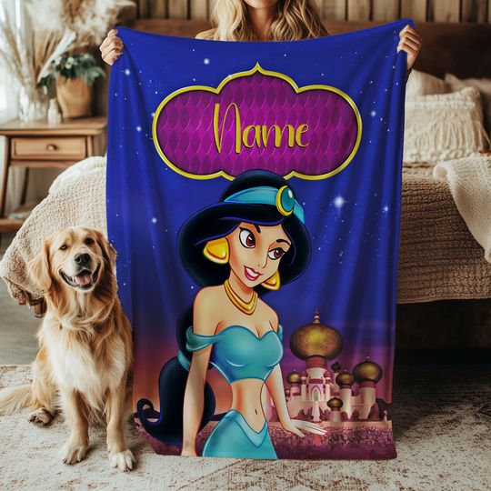 Discover Custom Jasmine Blanket, Disney Aladdin Throw Blanket, Close Up Jasmine Portrait Gift Blanket, Disneyland Custom Girl Blanket, VTB623