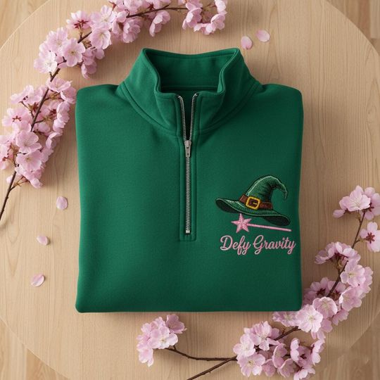 Wicked Embroidered Zip Sweatshirt, Elphaba and Glinda Embroidery, Broadway Musical Theatre Lover Gift