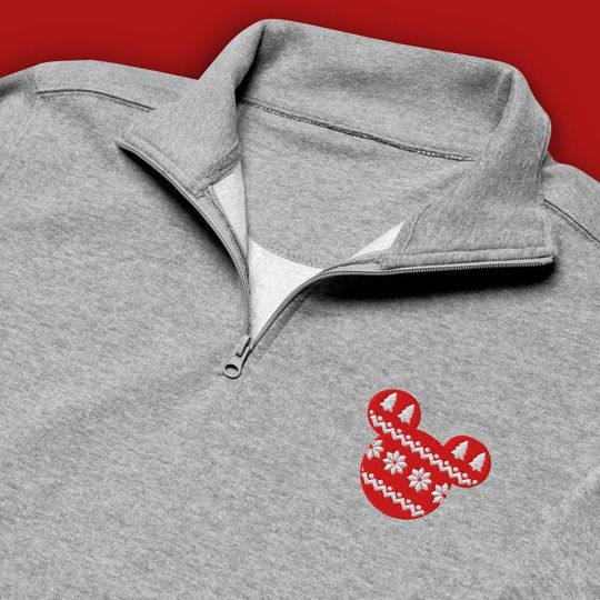 Discover Christmas Sweater Mickey Embroidered Quarter Zip | Disney Holiday Pullover | Cozy Mickey Christmas Sweater | Subtle Disney Apparel