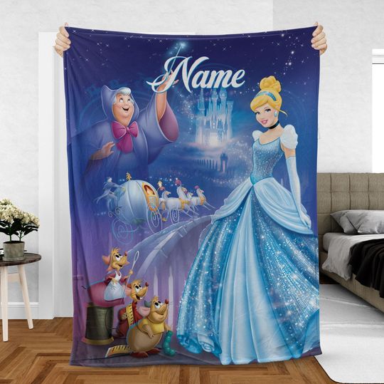 Discover Custom Cinde Fleece Blanket with Disney Fairy Godmother and Pumpkin Carriage Designs for Birthdays, Gift Idea