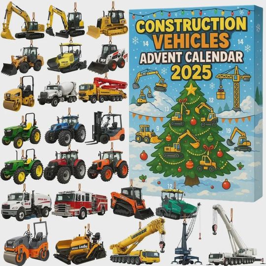 Discover Construction Vehicles Advent Calendar 2025, 24-Day Christmas Countdown with Mini Trucks, Excavators & Farm Vehicles, Kids Gift Set