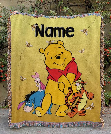 Discover Custom Winnie the Pooh Fleece Blanket for Kids, Featuring Pooh, Piglet, Eeyore, Tigger, Birthday Gift