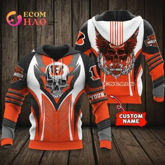 Discover Cincinnati Haarleyy Davidson Bengals Personalized All Over Print 3D Hoodie
