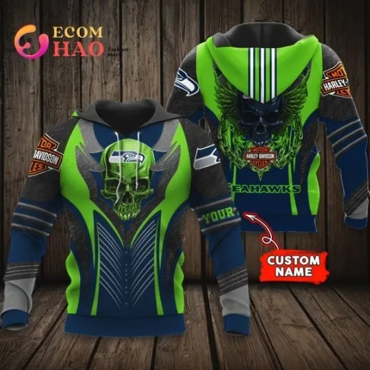 Seattle Haarleyy Davidson Seahawks Personalized All Over Print 3D Hoodie