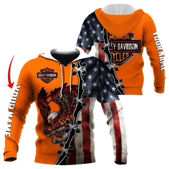 Discover Personalized Haarleyy Davidson Eagle Pullover Hoodie, Motor Fan Hoodie