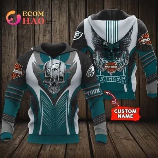 Discover Philadelphia Haarleyy Davidson Eagles Personalized All Over Print 3D Hoodie