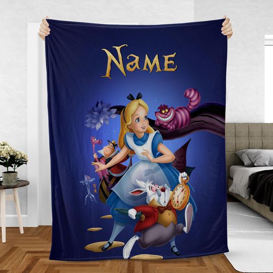 Discover Custom Alice Fleece Blanket, Disney Alice in Wonderland & Mad Hatter Throw Blanket, Magic Kingdom Birthday Blanket
