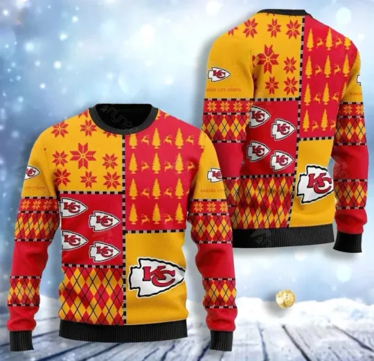 Discover Kansas City Chief Festive Patchwork Ugly Christmas Sweater