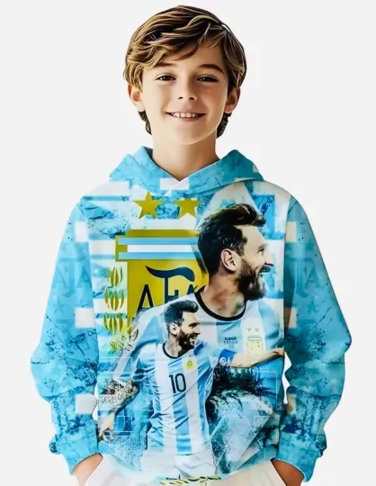 Discover Kids Boys Girls Messi Argentina Fans Football 3D Hoodie Pullover