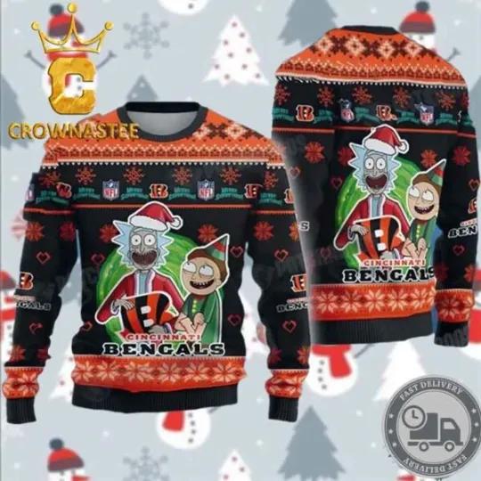 Cincinnati Bengal Football Rick And Rickandmorty Christmas Holiday Ugly Sweater