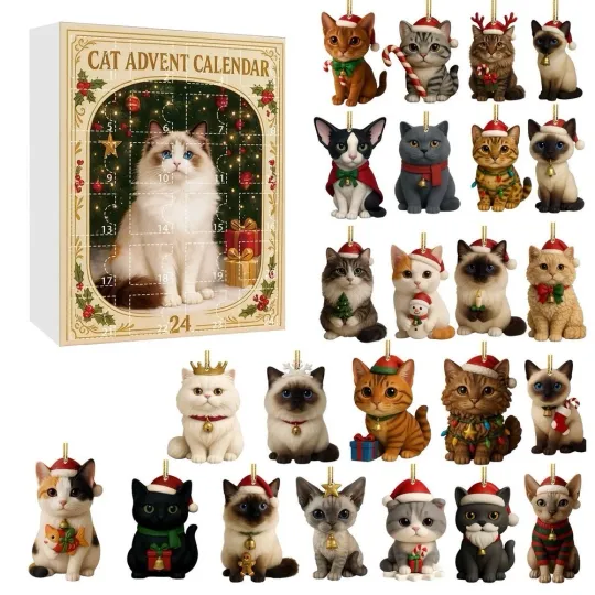 Discover 24 Pcs Acrylic Cat Hanging Charms Advent Calendar Blind Box for Holiday Season