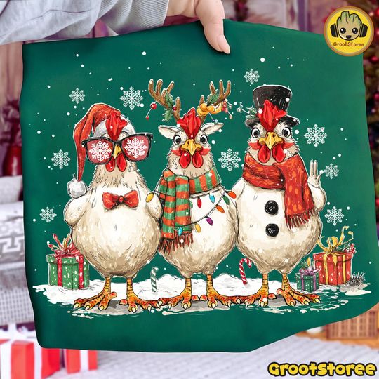 Discover Retro Chicken Christmas Sweatshirt Design, Santa Hat Chicken Holiday, Farm Chicken Xmas Clipart, Trendy Holiday Chicken, Xmas Chicken Mom Avatar