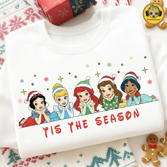Discover Funny Christmas Princess Sweatshirt, Cartoon Christmas Design, Merry Christmas Retro, Girly Holiday