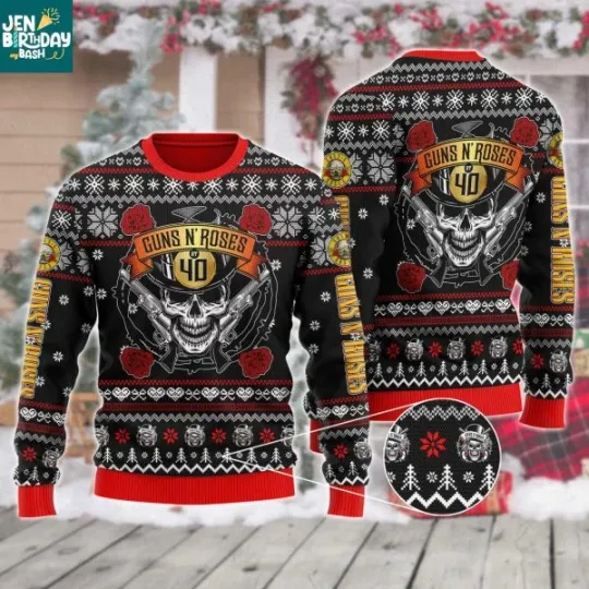 Discover Guns N Roses Thank You For 40 Years Of Rock Christmas Ugly Sweater