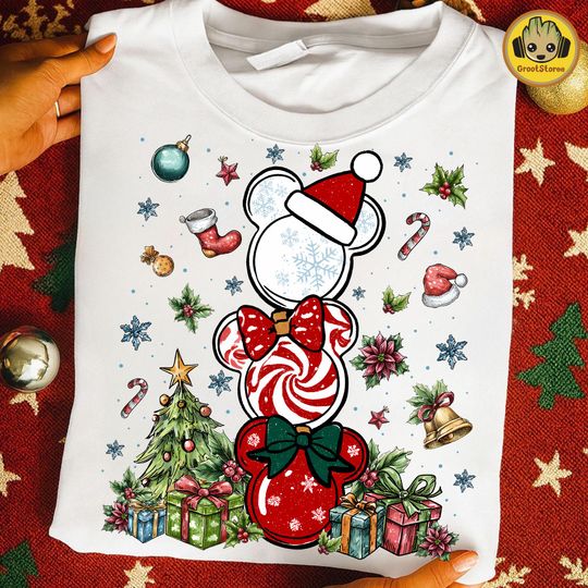Discover Magical Cartoon Mouse Christmas Sweatshirt, Holiday Doodle Design