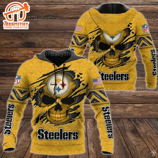 Discover Pittsburgh Steeler Football Skull 3D Hoodie