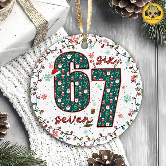 Discover Funny Six Seven Meme Christmas Ornament Png, Viral Saying 6 7 Png, Internet Joke Ornament, Trending Social Media Humor Png, Xmas 6 7 Png