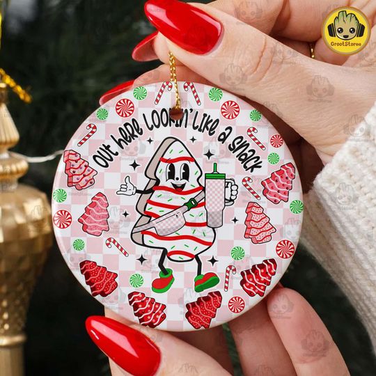 Discover Pink Christmas Tree Cakes Ornament Png, Out Here Looking Like A Snack Ornament Png, Merry Christmas Round Ornament Design Clipart Png