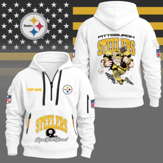 Discover Steeler Super Bowl Bourd Hoodie Half Zipper NY Personalized Name Hoodie