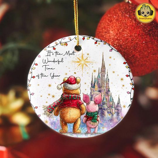 Discover Christmas Its The Most Wonderful Time Of The Year Ornament PNG, Cute Honey Bear & Friends Xmas Design, Teacher Thank You Gift PNG