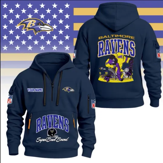 Discover Ravens Super Bowl Bourd Hoodie Half Zipper NY Hoodie