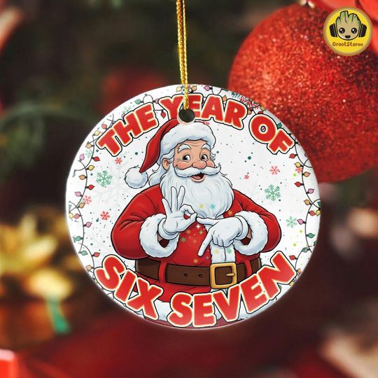 Discover Internet Joke 6 7 Ornament PNG, Funny Six Seven Meme Christmas Design, Viral Santa Saying 6 7 PNG, Trending 67 Social Media Humor PNG