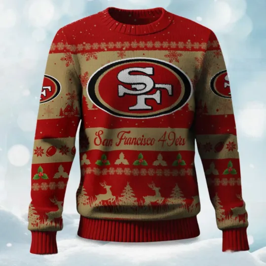 Christmas 49Ers Reindeer and Tree Ugly Sweater