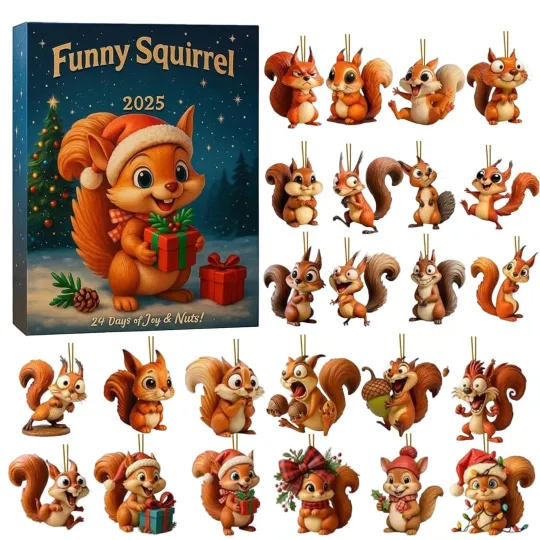 Discover Christmas Countdown Funny Squirrel Advent Calendar 2025, 24 Days 2D Blind Boxes