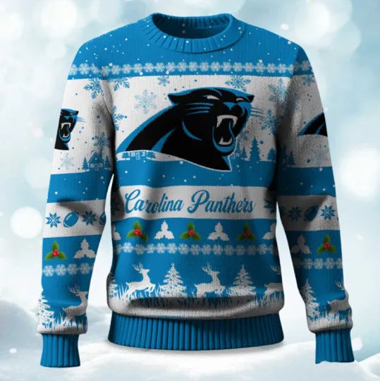 Discover Christmas Panthers Reindeer Tree Ugly Sweater