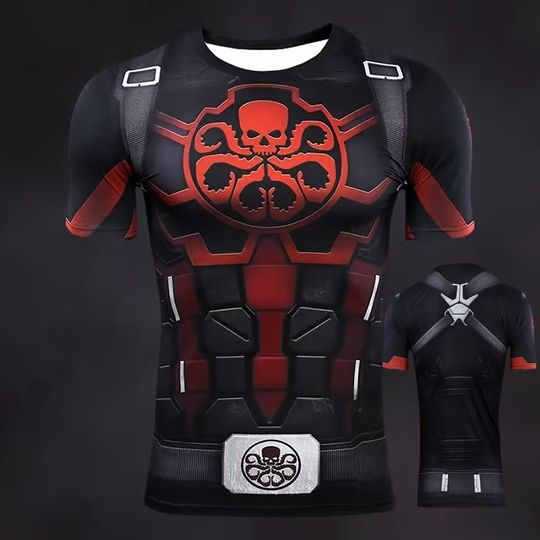 Summer Men's COS Marvel Captain America T-shirt Super Hero Fitness Training Clothes Adult and Children's Parent Child Clothing