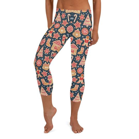 Discover Christmas Capri Leggings Gingerbread Man Leggings Merry Christmas Yoga Pants Capri Leggings Holiday Comfy Winter Leggings Xmas Leggings