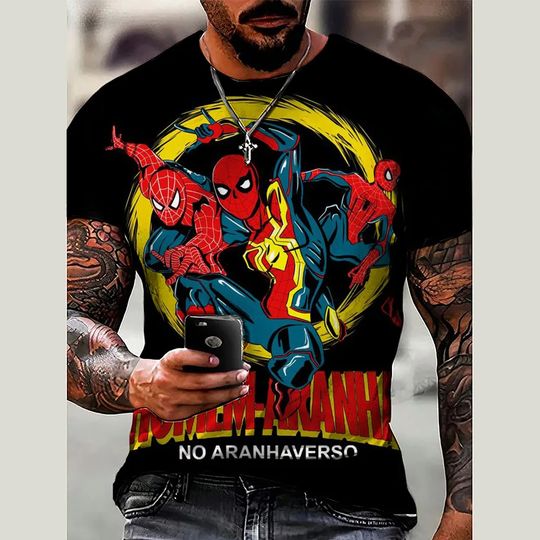 Discover Summer trend men's Spider Man T-shirt men's Marvel clothing casual 3D printed T-shirt funny cool men's clothing streetwear top