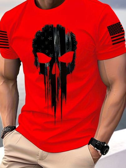 Marvel Punisher Tee Men's Digital Print T-Shirt Superhero Anime T Shirt Skull Tees