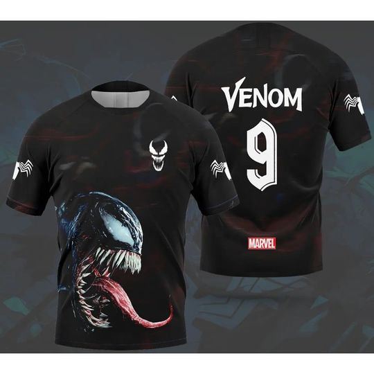 Marvel Venom Men's and Women's Football Match Training Jersey Breathable Quick-drying and Lightweight Summer T-shirt